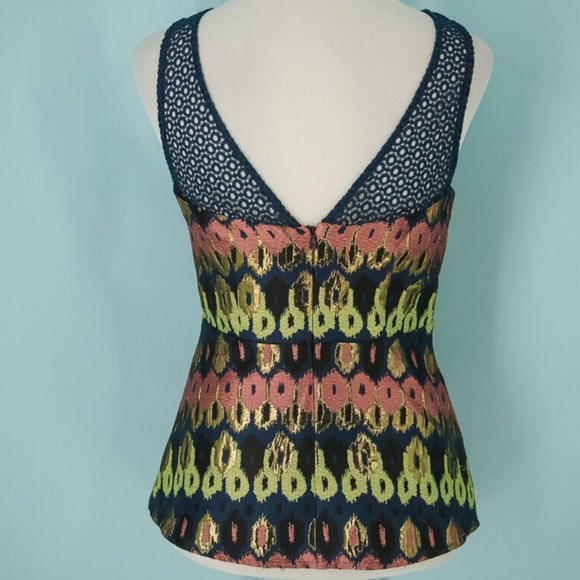 Anthropologie HD in Paris Yana Jacquard Peplum Top Blue Metallic Size 4 - Picture 5 of 16
